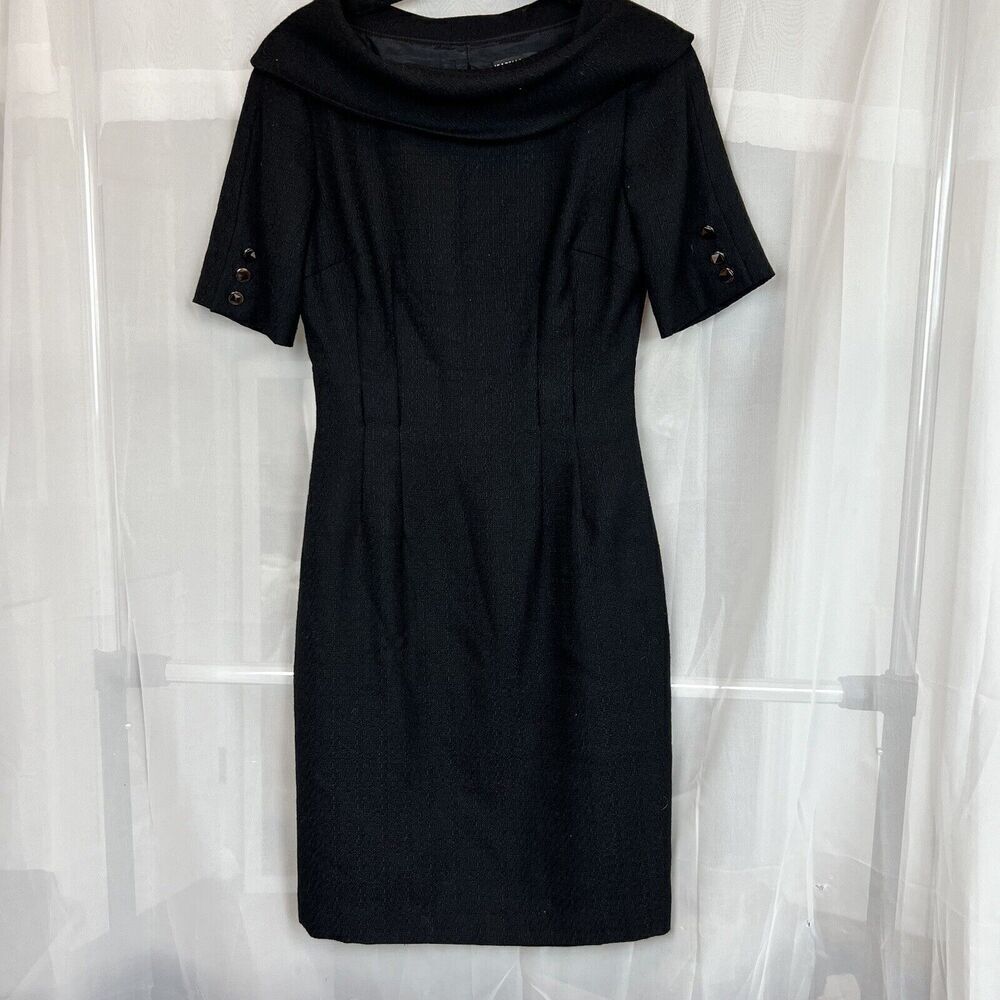 vintage isabella demarco black formal midi dress sz 2 foldover neck workwear